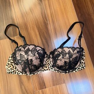 34B Victoria’s Secret balconet padded push-up bra lace cheetah print